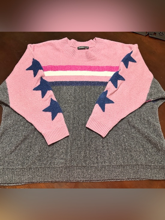 torrid Sweaters - Lovesick torrid Pink, Navy & Gray Star-Stripe Crewneck Sweater